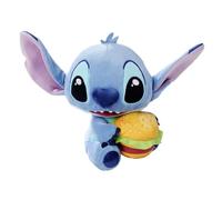 Disney Stitch con Hamburguesa, Figura de Peluche de 25 cm, Adecuada a Partir de los Primeros Meses de Vida