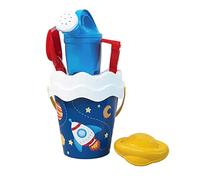 Simba-Sandspielzeug Space-Juego de 6 Cubos, colador, Forma de Arena, Pala, rastrillo, vertedor, 16 cm, diámetro: 17 cm, a Partir de 10 Meses, Color Blanco. (107114608)