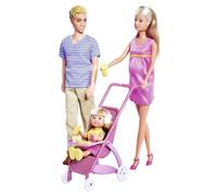 Simba-Steffi Embarazada, Kevin, Evi- Figuras de Steffi y Kevin de 29 cm con Evi de 12 cm y Bebe de 4 cm, con Cochecito de Bebe y Accesorios. A Partir de 3 años. (105733200)