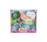Simba Steffi Love Bike Trailer, muñeca de Juguete en su Bicicleta con Remolque para bebé, Perro y Casco, a Partir de 3 años