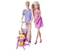 Simba Steffi Love Happy Family 105733673 - Muñeca Infantil Embarazada Kevin, Evi y bebé con Cochecito, 11 Piezas, Accesorios, 30 cm, a Partir de 3 años