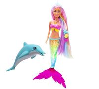 Simba Steffi Love Mermaizing - Muñeca de Sirena con función de luz arcoíris, Pelo Extra Largo, Figura de delfín y Clips para el Pelo, 39 cm, función Try-Me a Partir de 3 años