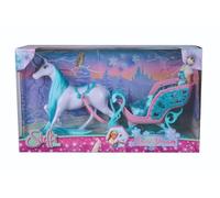 Simba Steffi Love Snow Dream 105733522 - Trineo de Cuento de Hadas con Caballo y Steffi como Princesa de Hielo, L: 50 cm, muñeca de 29 cm, Adecuado para niños a Partir de 3 años