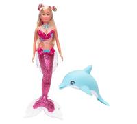 Simba Steffi Love Squishy Mermaid - Muñeca de Sirena con Cola de Peluche y Figura de delfín, 29 cm de Altura, con un Traje subacuático imaginativo a Partir de 3 años
