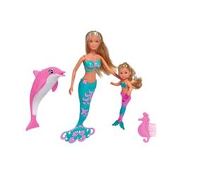 Simba- Steffi y Evi Sirenas- Steffi de 29 cm y Evi de 12 cm con Cuerpo de Sirenas con delfín y Caballito de mar Peine. A parir de 3 años. (105733336)