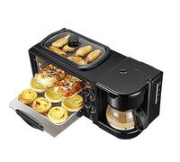 SiMbae Estación de Desayuno 3 en 1, Incluye cafetera, Plancha Antiadherente y Horno Tostador de 4 rebanadas, máquina de Desayuno versátil para Apartamentos,Negro