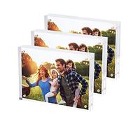 SimbaLux Marco Fotográfico Acrílico Magnético 12,7x17,8 cm (Paquete de 3), Transparente como el Cristal, Doble Cara Sin Marco para Exhibición, Autoportante, Fácil de Cambiar