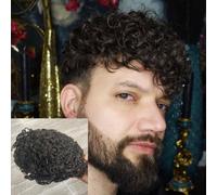 SIMBEAUTY Peluca rizada de cabello humano Remy indio, 25,4 x 20,3 cm, para hombres, con sistema de cabello, peluca de repuesto (#3 (marrón oscuro, rizo de 20 mm)
