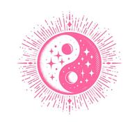 Símbolo celestial del yin y el yang con adornos estelares rodeado de una explosión de energía cósmica. Calcomanías de pared 67.2x67.7cm Cultura del tatuaje Rosa