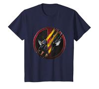 Símbolo de Deadpool y Wolverine Destruido Camiseta, Niños, Azul Marino, 12 años