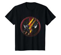 Símbolo de Deadpool y Wolverine Destruido Camiseta, Niños, Negro, 12 años