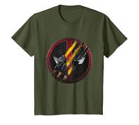 Símbolo de Deadpool y Wolverine Destruido Camiseta, Niños, Verde Oliva, 3 años