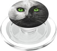 Símbolo de Equilibrio Entre Blanco y Negro y Ojos Verdes con diseño de Gato Yin Yang PopSockets PopGrip para MagSafe