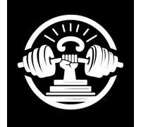 Símbolo de fuerza que presenta un puño cerrado que sostiene una barra dentro de un círculo que simboliza la salud y el poder. Calcomanías de pared de PVC 54.6x60.8cm Varios tamaños Blanco