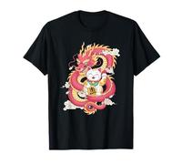 Símbolo de la fortuna oriental del gato y dragón de la suerte, arte japonés Camiseta
