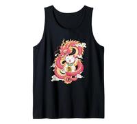 Símbolo de la fortuna oriental del gato y dragón de la suerte, arte japonés Camiseta sin Mangas