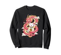 Símbolo de la fortuna oriental del gato y dragón de la suerte, arte japonés Sudadera