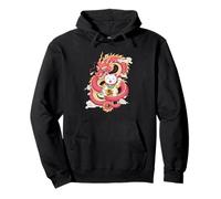 Símbolo de la fortuna oriental del gato y dragón de la suerte, arte japonés Sudadera con Capucha