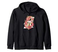 Símbolo de la fortuna oriental del gato y dragón de la suerte, arte japonés Sudadera con Capucha