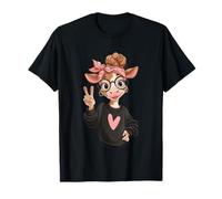 Símbolo de la Paz con Estampado Kawaii de Cow Girl Big Eyes Camiseta