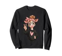 Símbolo de la Paz con Estampado Kawaii de Cow Girl Big Eyes Sudadera