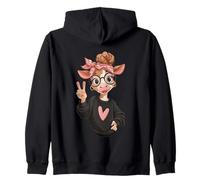 Símbolo de la Paz con Estampado Kawaii de Cow Girl Big Eyes Sudadera con Capucha