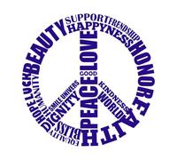 Símbolo de paz, amor, hippie, felicidad, palabras Calcomanías de pared de PVC 72x72.3cm Cultura del tatuaje Azul oscuro