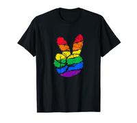 Símbolo de paz hippie amor mano signo de paz LGBT arco iris Camiseta