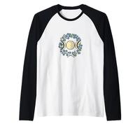 Símbolo de triple diosa con flores de luna triple Camiseta Manga Raglan