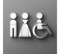 Símbolo para hombre y mujer, discapacitados, inodoro, puerta, Omini, señal de placa de identificación de oro brillante, plexiglás