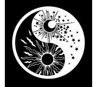 Símbolo religioso Yin Yang Sol Luna Budismo Estrellas Día y noche Pegatinas artísticas de vinilo 54x54cm No daña la superficie de la pared Blanco
