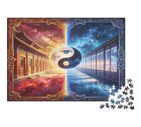 Símbolo Yin Yang Arquitectura China Antigua Puzzle de 1000 Piezas Papel para Adultos Día Noche Cielo Arte Equilibrio Relajación Regalo Hogar Familia 38x26cm/1000pcs