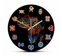 Símbolos Adinkra Decoración Afrocéntrica Redondo Relojes De Pared Decoración Reloj De Cuarzo Fácil De Leer Reloj De Pared para Casa Decoración Dormitorio 25Cm