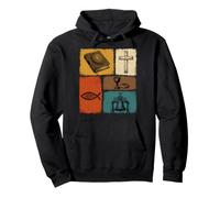 Símbolos Cristianos Vintage Biblia Cruz Ichthys Fe Arte Sudadera con Capucha