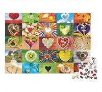 Símbolos de Amor Corazón Color Vibrante Rompecabezas de 1000 Piezas para Adultos Impresión Collage de Patrón de Corazón Variado Encantador Robusto Alivio de Estrés 38x26cm/1000pzs