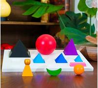 Símbolos gramaticales sólidos Montessori de alta calidad con bandeja de presentación de madera de haya de 9.1 pulgadas | Partes 3D completas de materiales del habla | Juguete de lenguaje adjetivo de