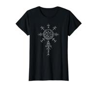 Símbolos Vikingos Clásicos Brújula Vegvisir Nordic Rune Camiseta gráfica económica, Mujer, Negro, XS