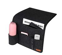 SIMBOOM Bolsa de Cama de Fieltro con Soporte para Botellas - Bolsa de Almacenamiento Antideslizante para Libros, Revistas, iPad, Teléfono Celular, Control Remoto - Gris Oscuro
