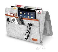 SIMBOOM Bolsillo Organizador para Cama, Bolsa de Almacenamiento para Teléfono, Libro, Mando a Distancia, 4 Bolsillos y Agujero Lateral - Gris