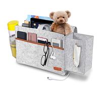 SIMBOOM Bolsillo Organizador para Cama Sofá, Bolsa de Almacenamiento con Caja de Pañuelos Funda de Fieltro para Teléfono, Remoto, Magzine, Gafas, Libro, Almohadilla - Gris Claro