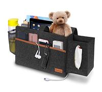SIMBOOM Bolsillo Organizador para Cama Sofá, Bolsa de Almacenamiento con Caja de Pañuelos Funda de Fieltro para Teléfono, Remoto, Magzine, Gafas, Libro, Almohadilla - Gris Oscuro