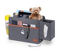 SIMBOOM Bolsillo Organizador para Cama Sofá, Bolsa de Almacenamiento con Caja de Pañuelos Funda de Fieltro para Teléfono, Remoto, Magzine, Gafas, Libro, Almohadilla - Gris Azulado