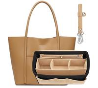 Simboom Bolso Organizador de Fieltro, Organizador Bolsos de Mujer con Bolsa de Desmontable y Llavero (Negro y Beige, L)
