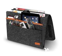 SIMBOOM Organizador de Cama Fieltro Bolsa de Almacenamiento para Teléfono, Libro, Mando a Distancia, 4 Bolsillos y Agujero Lateral - Gris Oscuro