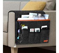 SIMBOOM Organizador de Sofá Silla, Soporte para Controles remotos, Bolsa de Almacenamiento para Reposabrazos Antideslizante con 5 Bolsillos, para Revistas Teléfono, Libros, Gafas(Negro)