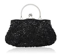 Simcat Bolso de mano grande con lentejuelas y flores, Negro -, Talla única