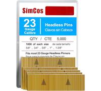 SimCos Clavos de Calibre 23 (5/20.3 cm, 3/10.2 cm, 5/15.2 cm, 2.5 cm, 1-3/20.3 cm), 5 tamaños Surtidos de Clavos sin Cabeza para Pistola neumática o eléctrica de 23 GA, Paquete de proyectos (5000)
