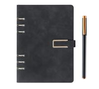 SIMDAO Cuaderno A5 con tapa de piel sintética, incluye bolígrafo, calendario recargable, encuadernación de 6 agujeros, bloc de notas rayado para viajes de negocios y oficina, 100 páginas/200 hojas