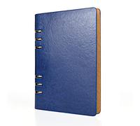 SIMDAO Cuaderno de piel A5, recargable, diario reciclado de 6 agujeros, anillas, bolsillo suelto, piel, recargable, tapa dura, diario, cuaderno para viajes, estudios, negocios, escritura (azul)