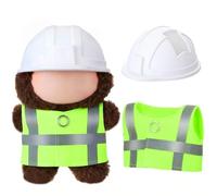 Simgoing Disfraz de muñeca de 17 cm para trabajador de la construcción, accesorio con mini casco de construcción y chaleco de seguridad, se adapta a la serie Stand Seat Series, casco duro, ropa de